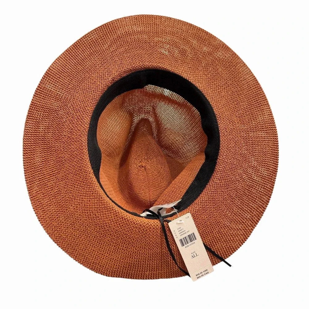 Anthropologie Cali Dream Rust Boho Wide Brim‎ Fedora Hat Beaded Band One Size